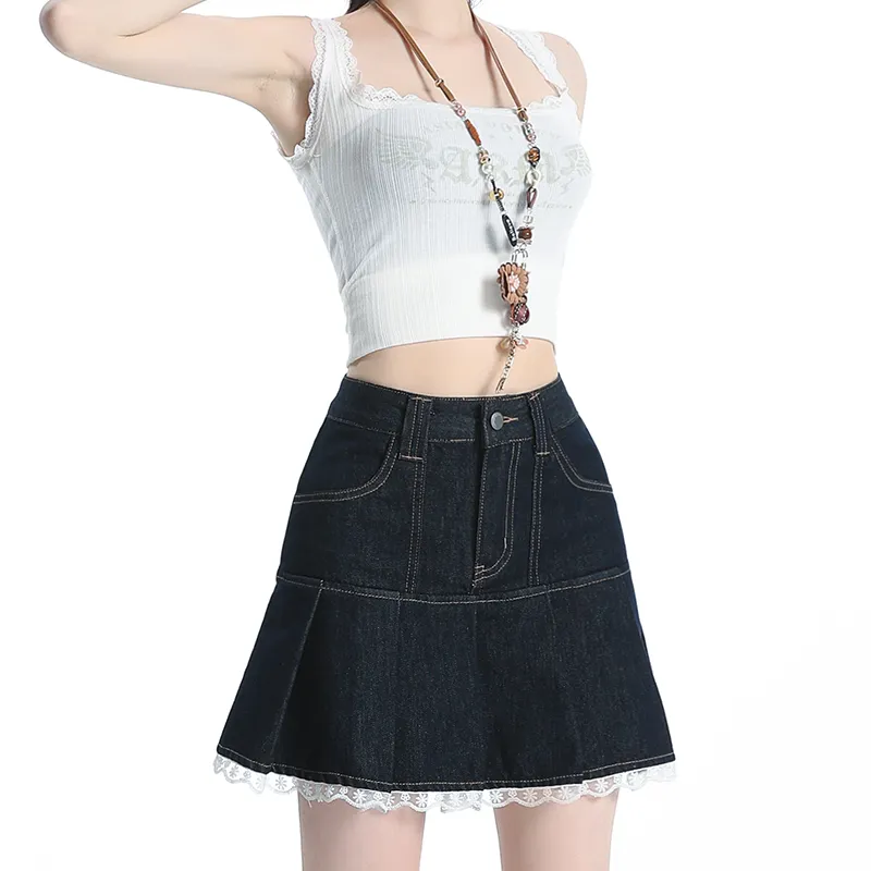 FAWENXIANGZI Denim Short Skirts Women's-3