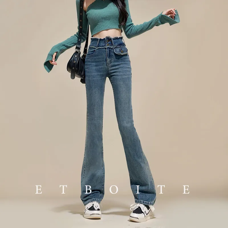 FAWENXIANGZI Jeans Women's Vintage Blue-36