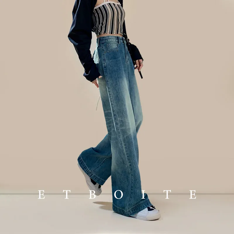 FAWENXIANGZI Jeans Women's Vintage Blue-14