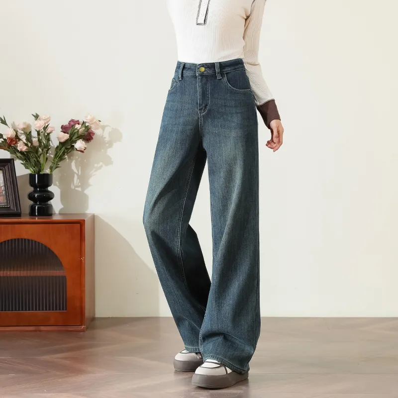 FAWENXIANGZI Jeans Women's Vintage Blue-5