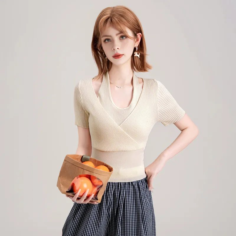 FAWENXIANGZI T Shirts Women's Apricot-3