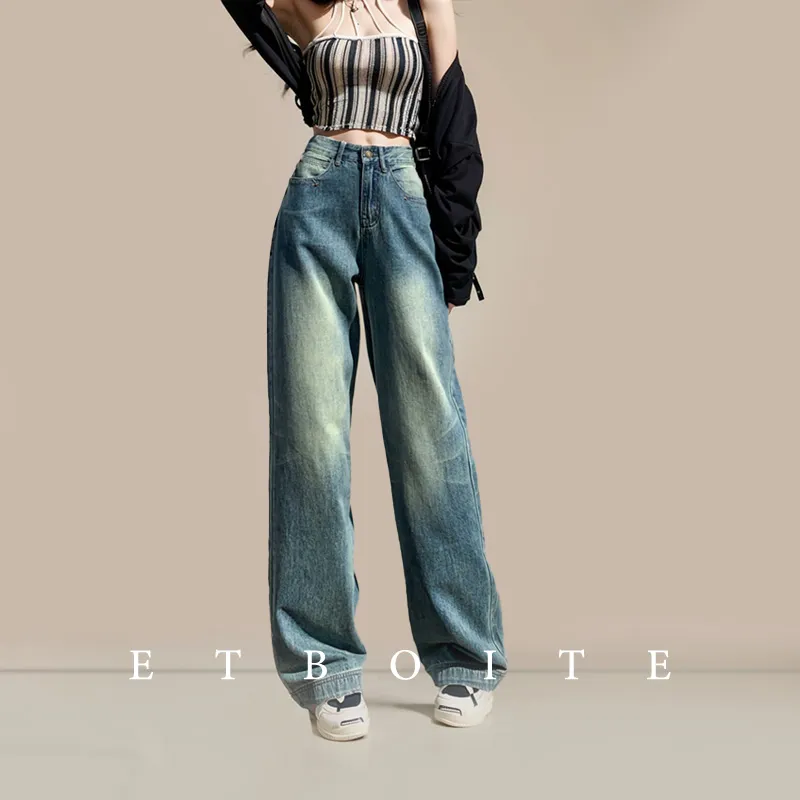 FAWENXIANGZI Jeans Women's Vintage Blue-15