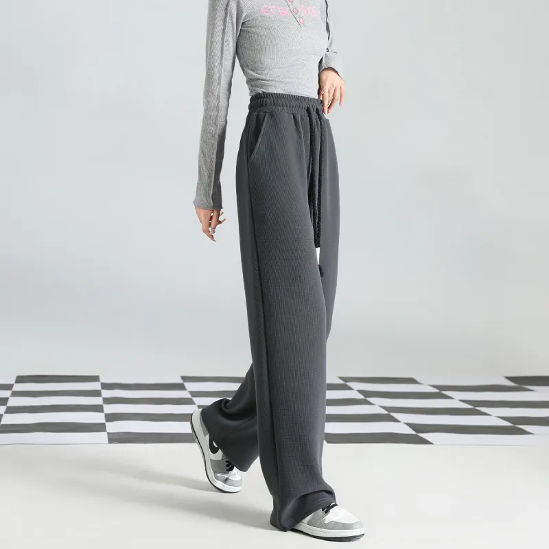 FAWENXIANGZI Knitted Sweatpants Women's Gray-3