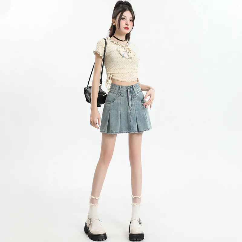 FAWENXIANGZI Denim Short Skirts Women's Blue-3