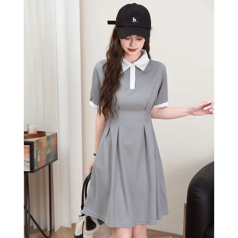 FAWENXIANGZI Short Sleeved Dress Cinched Waist Women's-5