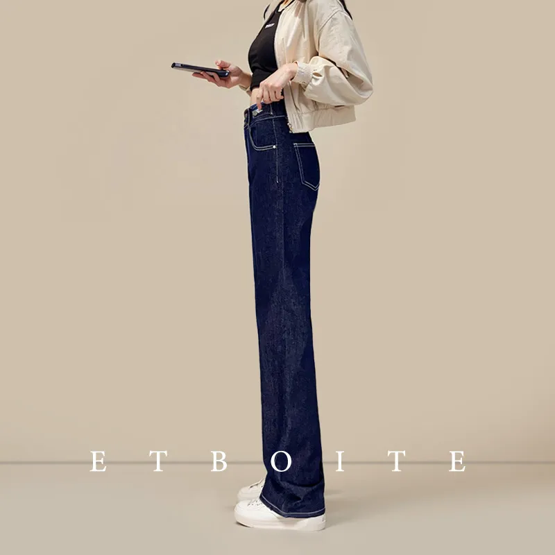 FAWENXIANGZI Jeans Women's Dark Blue-15