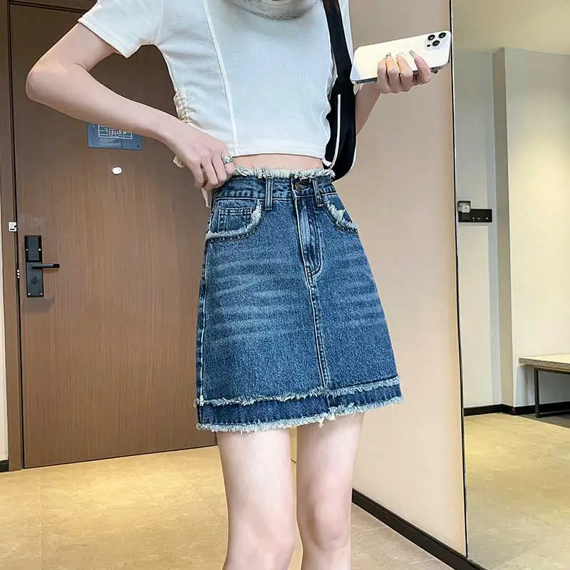 FAWENXIANGZI Denim Short Skirts Women's-2