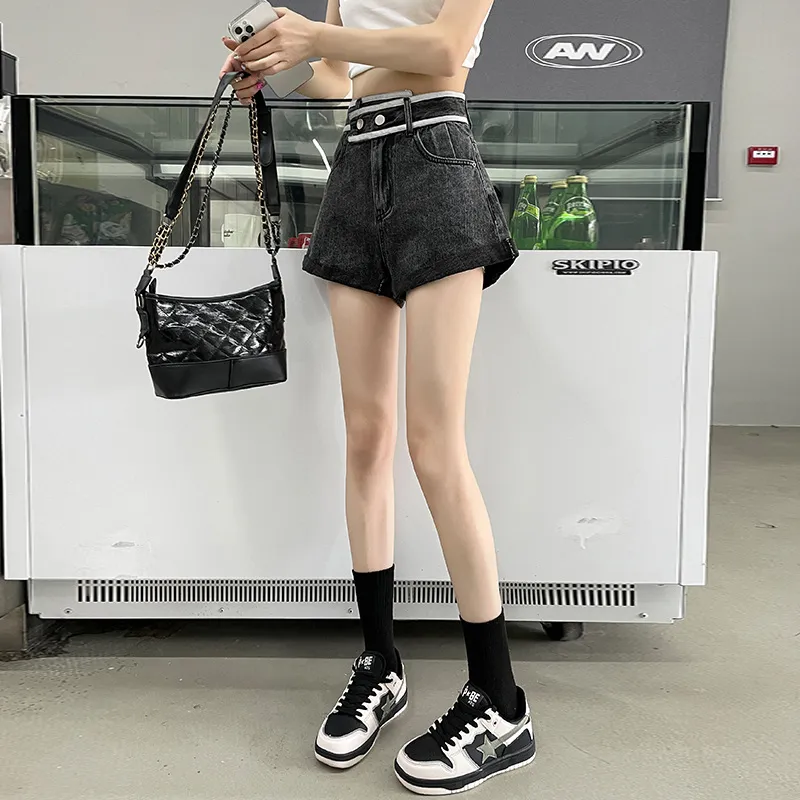 FAWENXIANGZI Denim Shorts Women's Smoke Gray-4