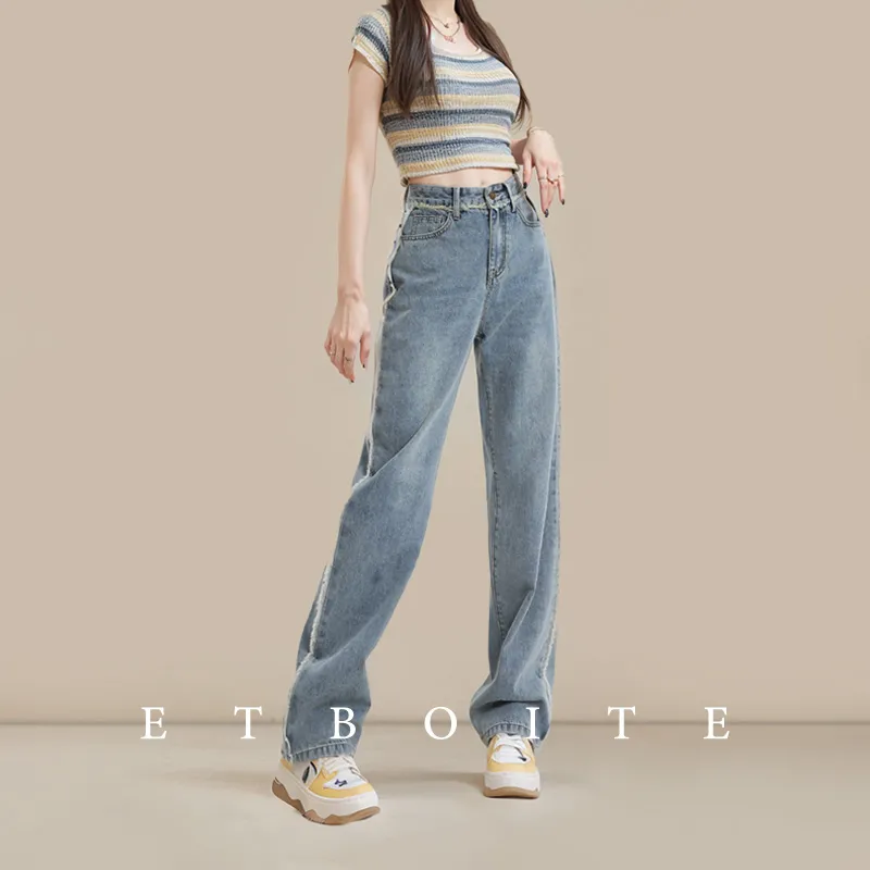 FAWENXIANGZI Jeans Women's Vintage Blue-2