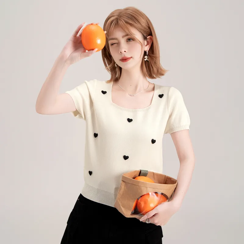 FAWENXIANGZI T Shirts Women's Cream-4