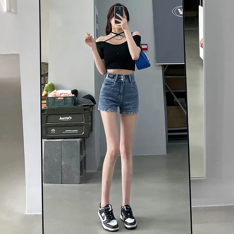 FAWENXIANGZI Denim Shorts Women's Blue-3