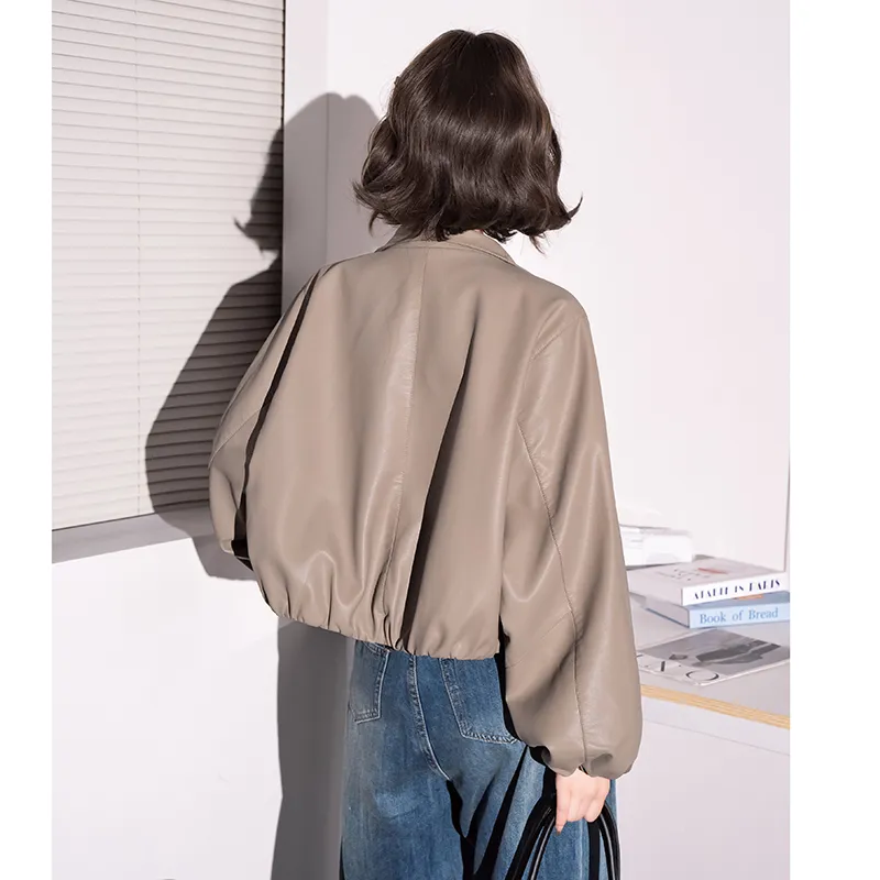 FAWENXIANGZI Leather Jacket Women's-0