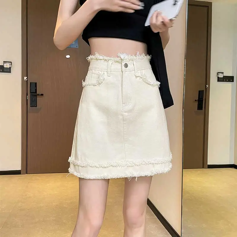 FAWENXIANGZI Denim Short Skirts Women's-5