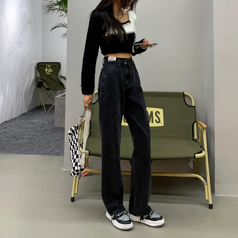 FAWENXIANGZI Jeans Women's Black Gray-14