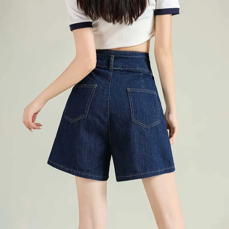 FAWENXIANGZI Denim Shorts Women's Dark Blue-5