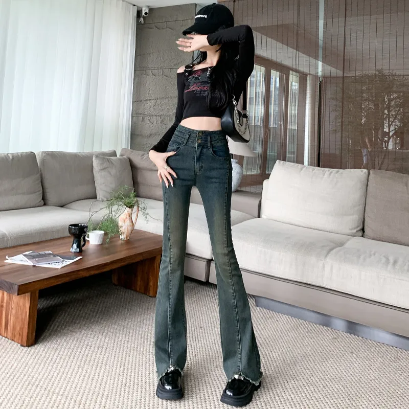 FAWENXIANGZI Jeans Women's Deep Sea Blue-8