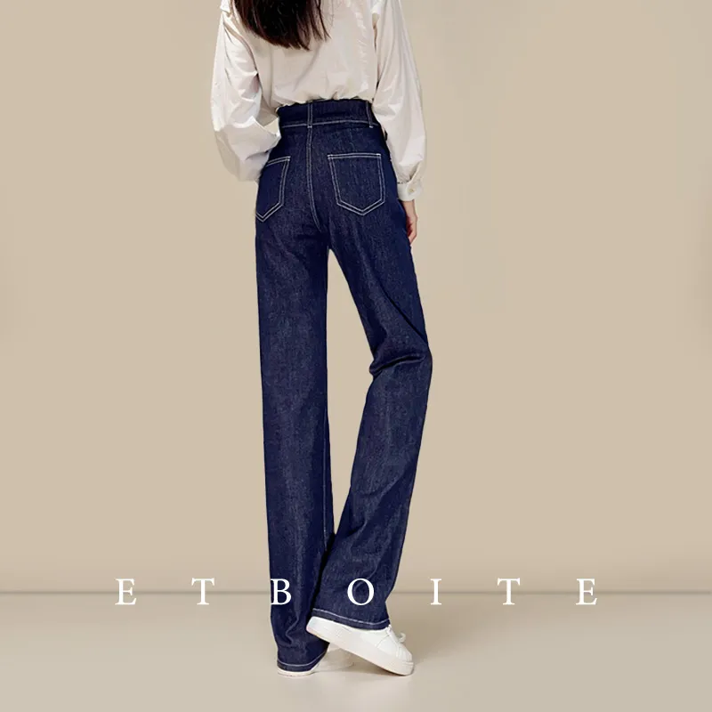 FAWENXIANGZI Jeans Women's Dark Blue-14