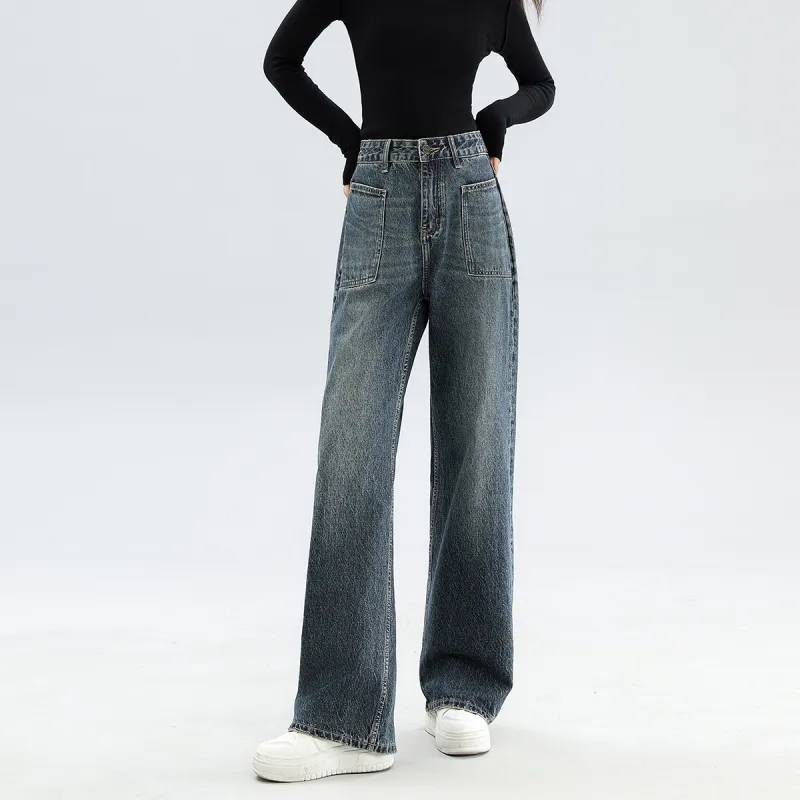 FAWENXIANGZI Jeans Women's Vintage Blue-4