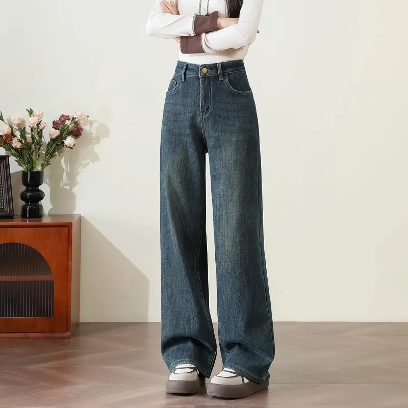 FAWENXIANGZI Jeans Women's Vintage Blue-3