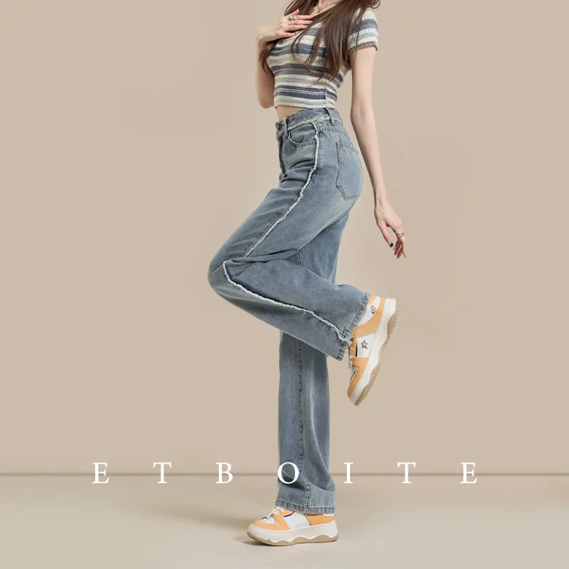 FAWENXIANGZI Jeans Women's Vintage Blue-12
