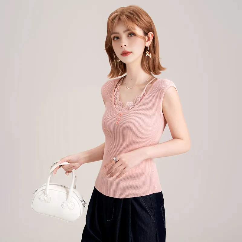 FAWENXIANGZI Tank Tops Women's Pink-4