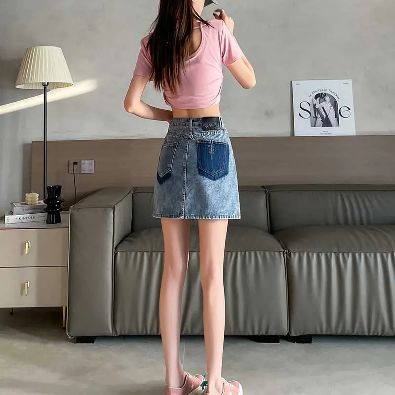 FAWENXIANGZI Denim Short Skirts Women's-3