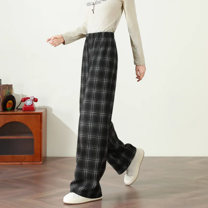 FAWENXIANGZI Casual Pants Women's Black Plaid-4