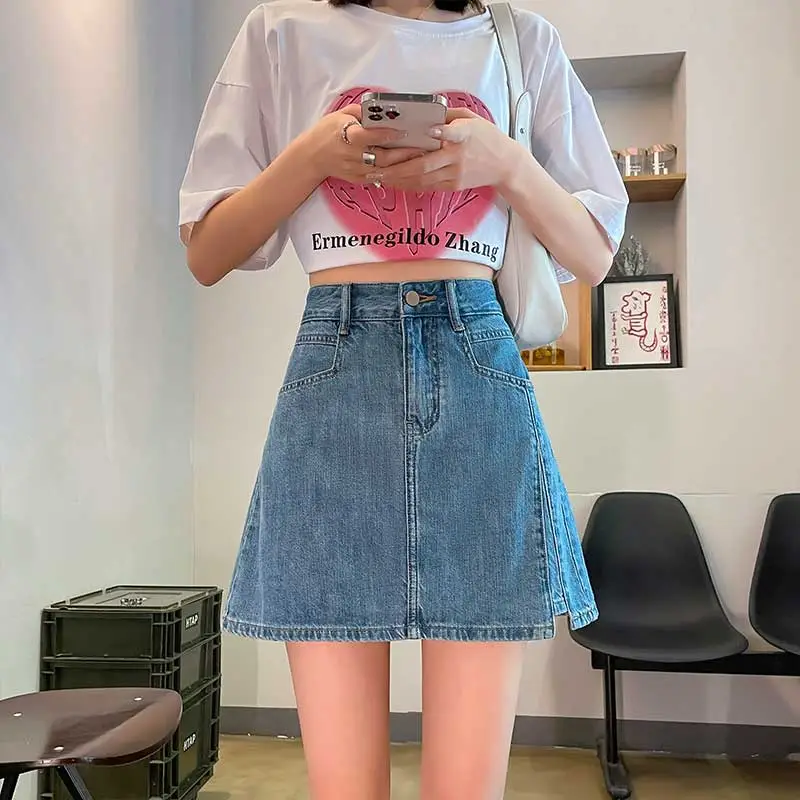 FAWENXIANGZI Denim Short Skirts Women's-3