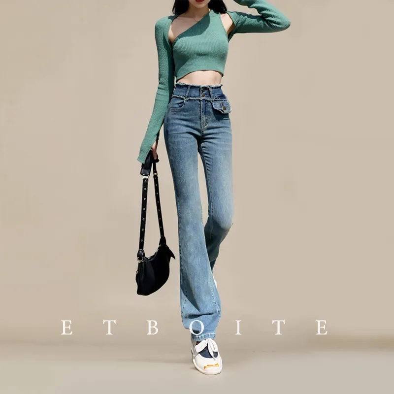FAWENXIANGZI Jeans Women's Vintage Blue-19