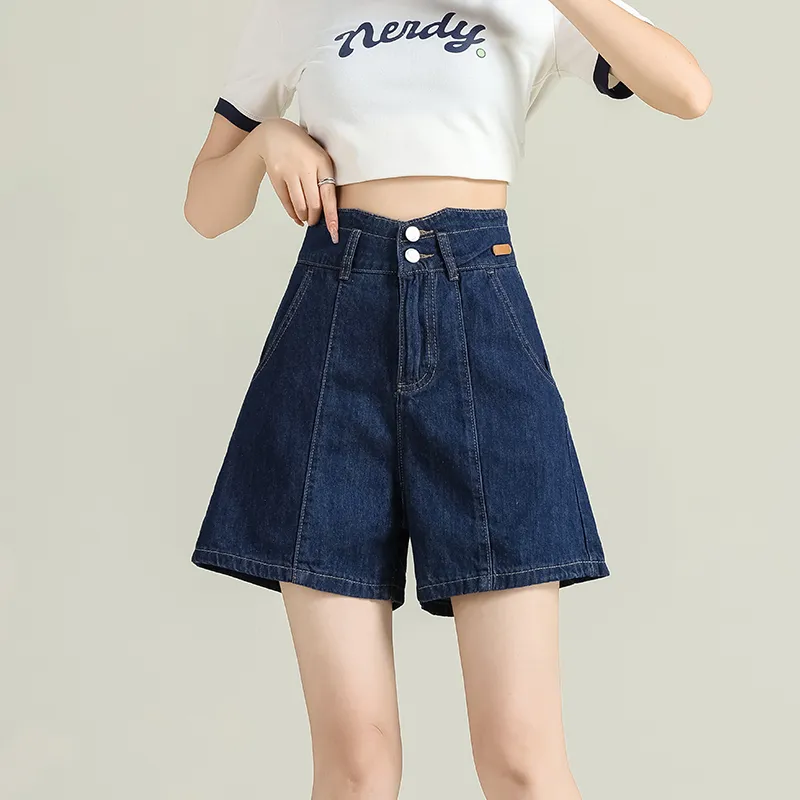 FAWENXIANGZI Denim Shorts Women's Dark Blue-2