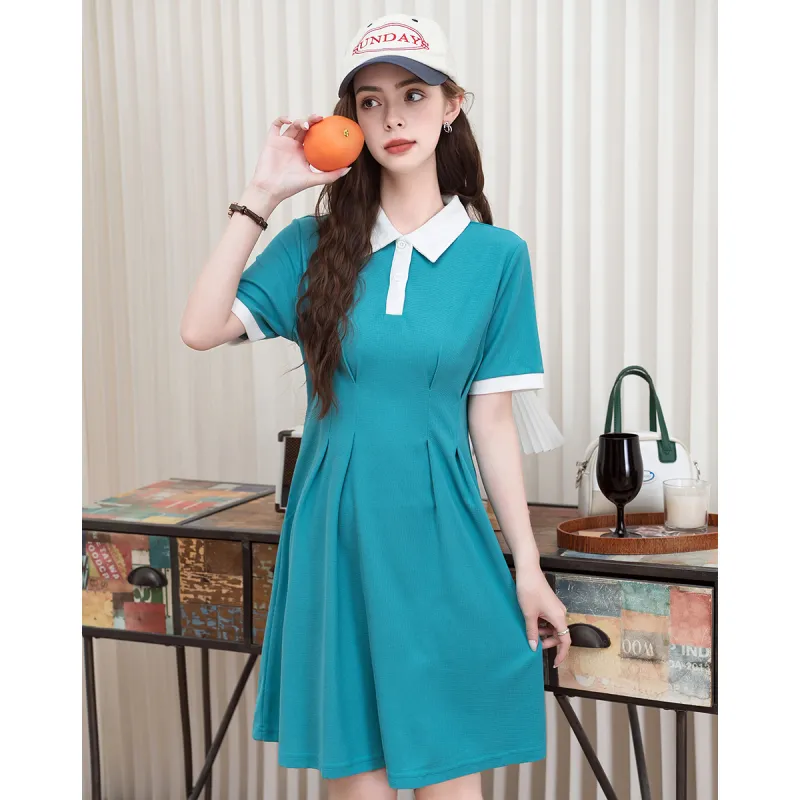FAWENXIANGZI Short Sleeved Dress Cinched Waist Women's-10