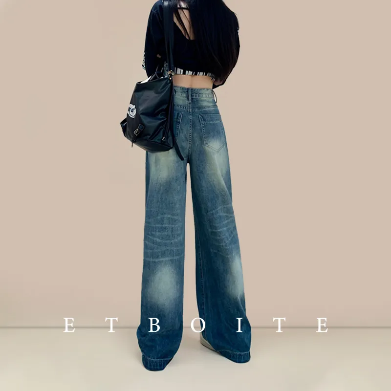FAWENXIANGZI Jeans Women's Vintage Blue-13