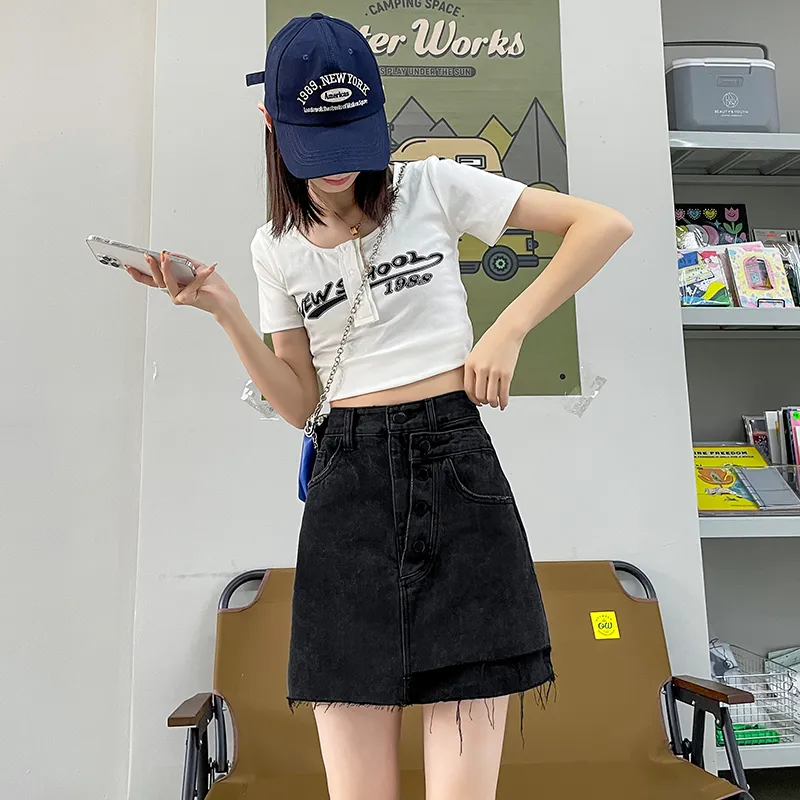 FAWENXIANGZI Denim Short Skirts Women's-6