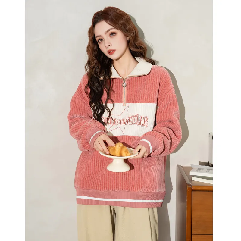 FAWENXIANGZI Sweatshirt Women's Dark Pink-2