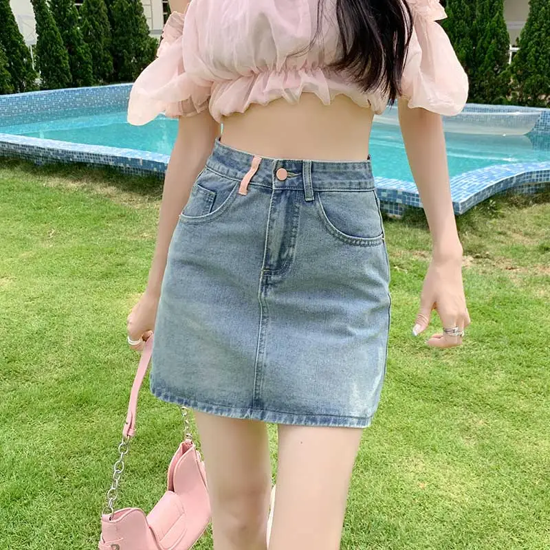 FAWENXIANGZI Denim Short Skirts Women's-3