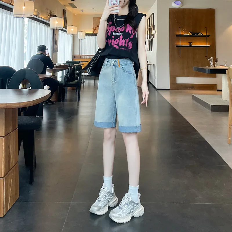 FAWENXIANGZI Denim Shorts Women's Light Blue-2