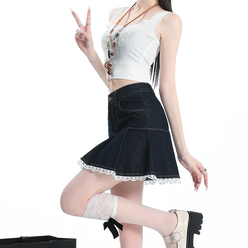 FAWENXIANGZI Denim Short Skirts Women's-4