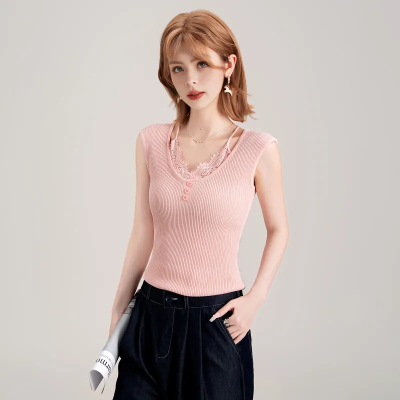FAWENXIANGZI Tank Tops Women's Pink-3