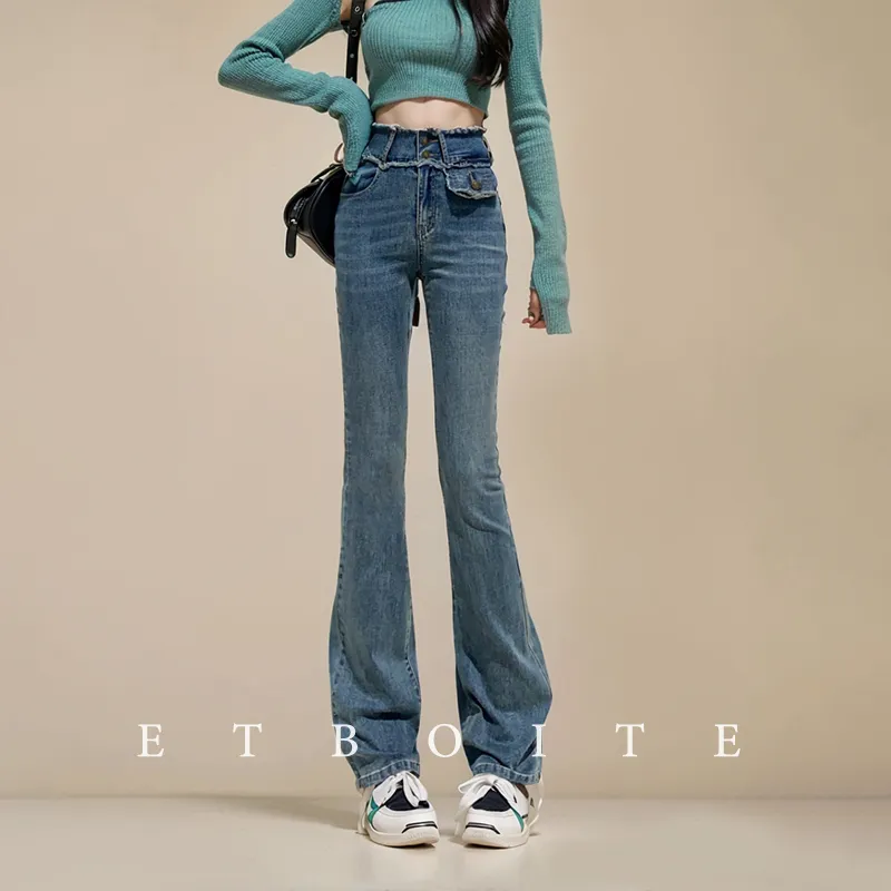FAWENXIANGZI Jeans Women's Vintage Blue-14