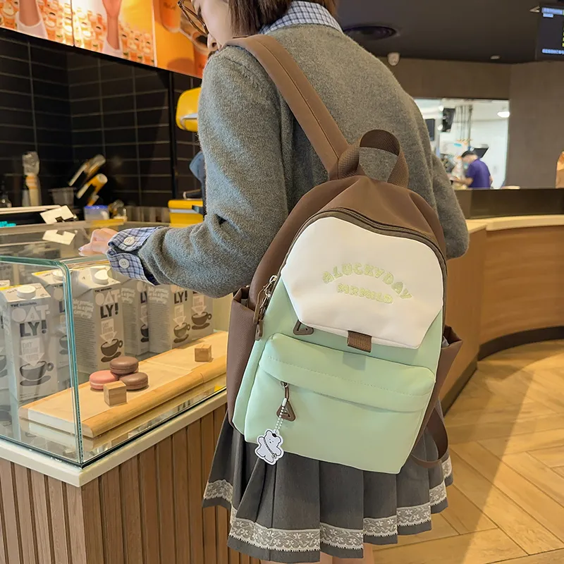 BRABOSTON Nylon Backpack Unisex Coffee & Green/Dark Blue & Yellow/Gray & Light Blue/Pink & Green-3