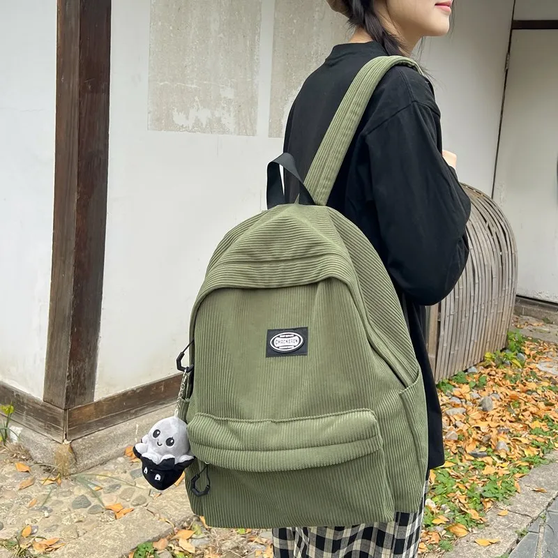 BRABOSTON Corduroy Backpack Regular Unisex Black/Gray/Green/White-10