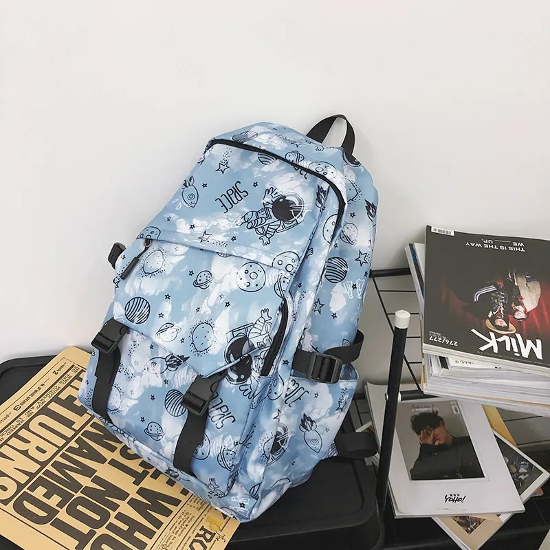 BRABOSTON Nylon Backpack Unisex Seven Characters/Black White Stripes/Black/Light Green/Light Blue-17