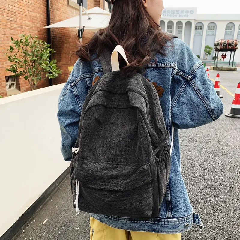 BRABOSTON Washed Denim Backpack Regular Unisex Black/Brown/Khaki-2