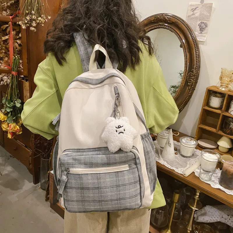 BRABOSTON Nylon+Cotton Linen Blend Backpack Unisex Khaki/Green/Gray/Pink-9