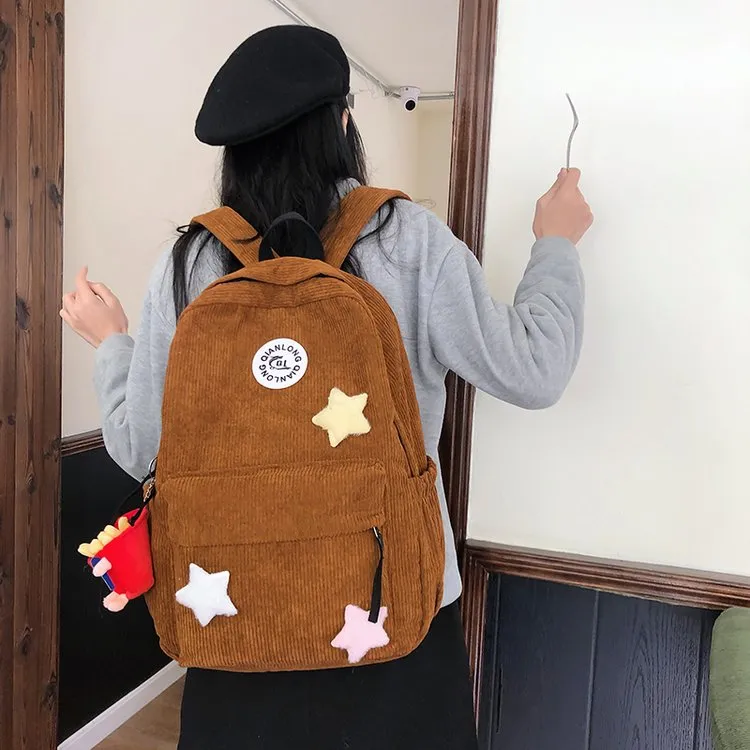 BRABOSTON Corduroy Backpack Unisex Brown/Black/Blue/White-2