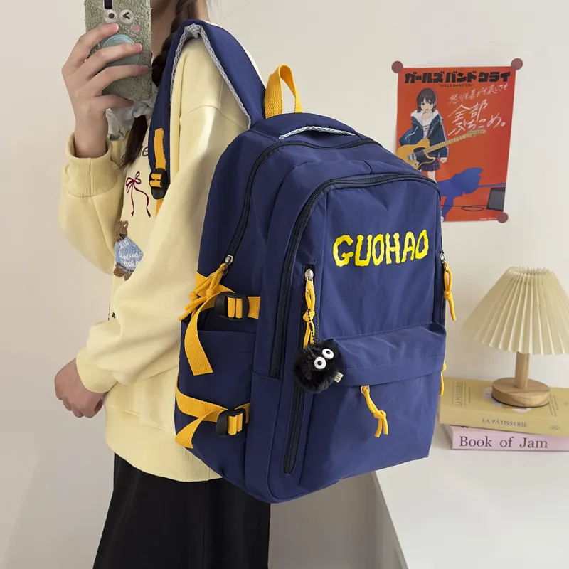 BRABOSTON Nylon Backpack Unisex Black/Red/Yellow/Blue-16