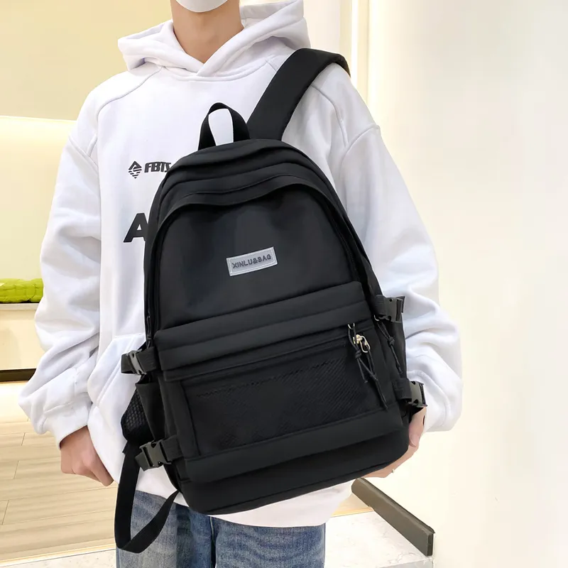 BRABOSTON Nylon Fabric Backpack Medium Size Unisex Black/Pink/Blue/Beige/Green/Gray-3