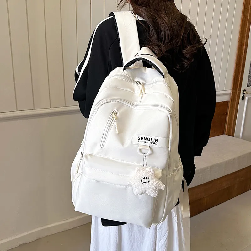 BRABOSTON Nylon Fabric Backpack Unisex White/Burgundy/Black/Khaki-5