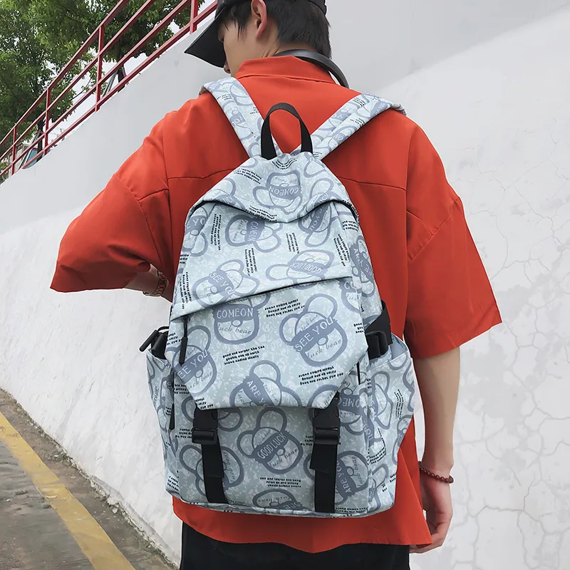 BRABOSTON Nylon Backpack Unisex Seven Characters/Black White Stripes/Black/Light Green/Light Blue-12
