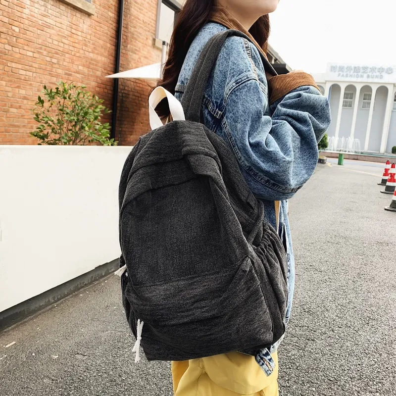 BRABOSTON Washed Denim Backpack Regular Unisex Black/Brown/Khaki-4